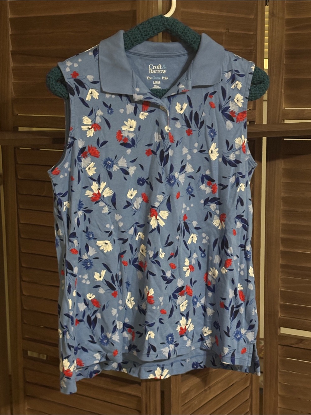 Blue Floral Sleeveless Polo Tank